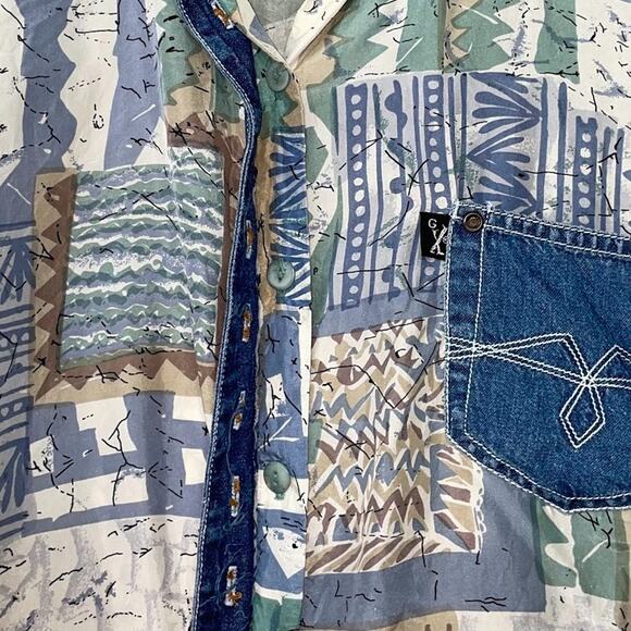 Vintage GX Size Small Silk Denim Button Up Shirt Country Western 80s Cowgirl - Picture 4 of 10